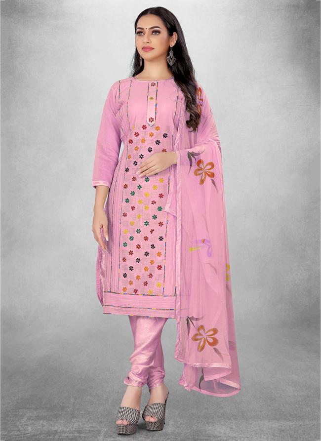 Pure Modal Pink Casual Wear Embroidery Work Churidar Suit